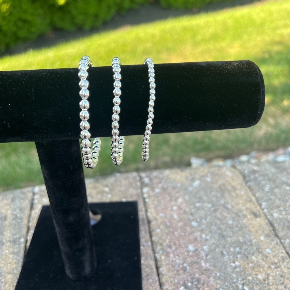 Water Resistant Silver Beaded Bracelet Set